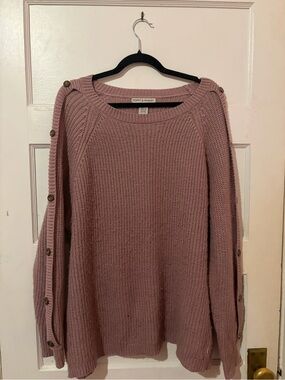 Rose Pink Button-Trim Scoop Neck Sweater